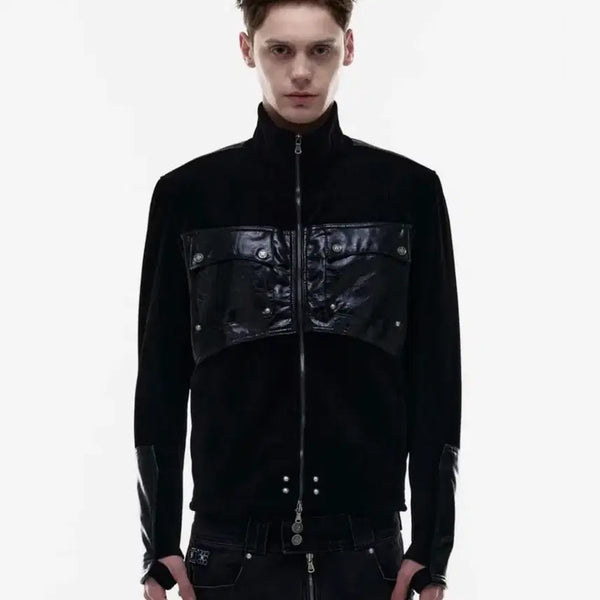 [BUNJANG] Leather Patch Knit Zip-Up Hoodie Black M / [s]opus0012 레더 패치 니트집업