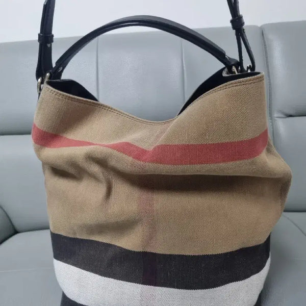 [BUNJANG] Burberry Medium Hobo Bag Canvas Signature Stripe / 버버리 호보백 미듐 사이즈