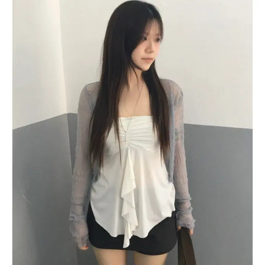 [BUNJANG] Our Cabinet Giny Thin See-Through Cardigan Blue / 아워캐비넷 링클 시스루 가디건 블루 giny thin 모로이