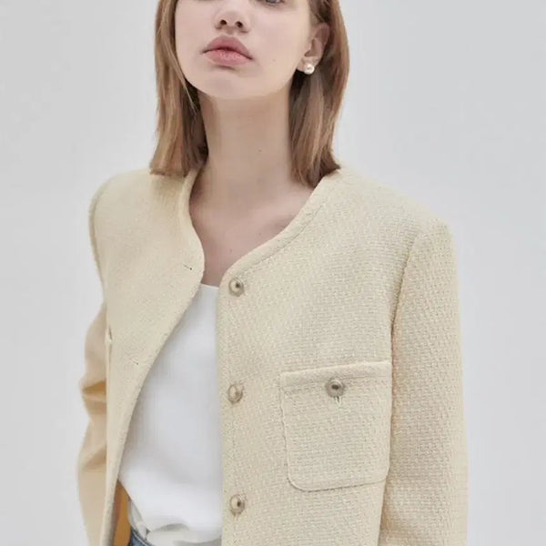 [BUNJANG] NILBY P MELLOW TWEED JACKET Yellow Size 36 / [새제품] 닐바이피 멜로우 트위드 자켓
