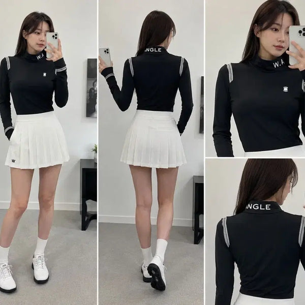 [BUNJANG] W.ANGLE Black Turtleneck Golf Wear Top Size 55 / W.ANGLE 블랙 터틀넥 골프웨어 55