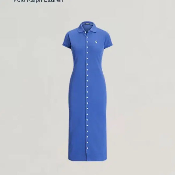 [BUNJANG] Polo Ralph Lauren Women's Purple-Blue Cotton Pique PK Long Dress / (한정판)폴로 랄프로렌 여성 피케 PK 메시 원피스 롱드레스 올버튼