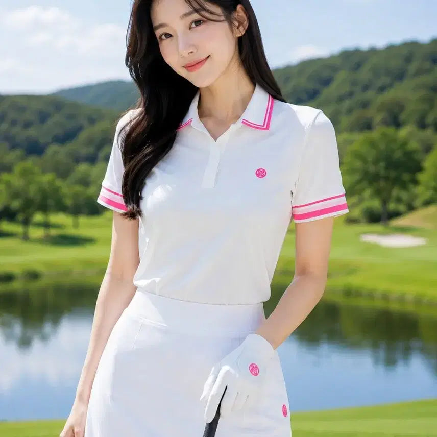[BUNJANG] G/FORE Women's Two-Tone Line Color Block Short Sleeve Polo T-Shirt XS / 지포어 골프 여성 투톤 라인 배색 카라 반팔 티셔츠 XS