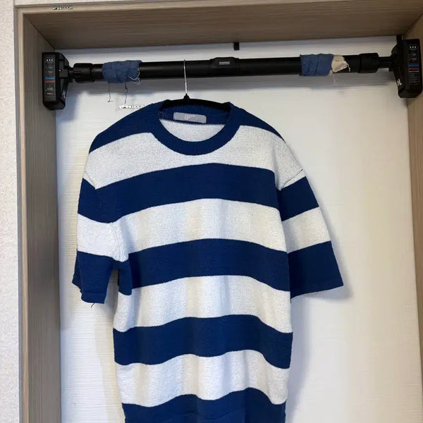 [BUNJANG] 8seconds Striped Short Sleeve Knit Top White/Navy L / 8seconds 스트라이프 반팔 니트 탑 흰/남 L