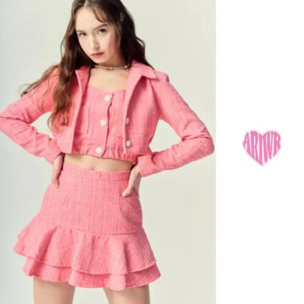 [BUNJANG] Ariwear Tweed Three-Piece Set (Jacket, Skirt, Bustier) / 3p)에이리웨어 트위드 투피스 쓰리피스 에이리(Ari) 아이들미연코디세트
