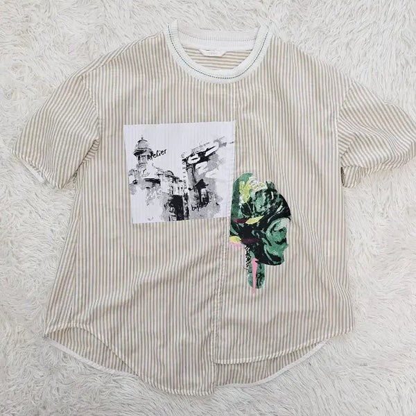 [BUNJANG] OZOC Atelier Stripe Short Sleeve Shirt / OZOC 아뜰리에 스트라이프 반팔 셔츠