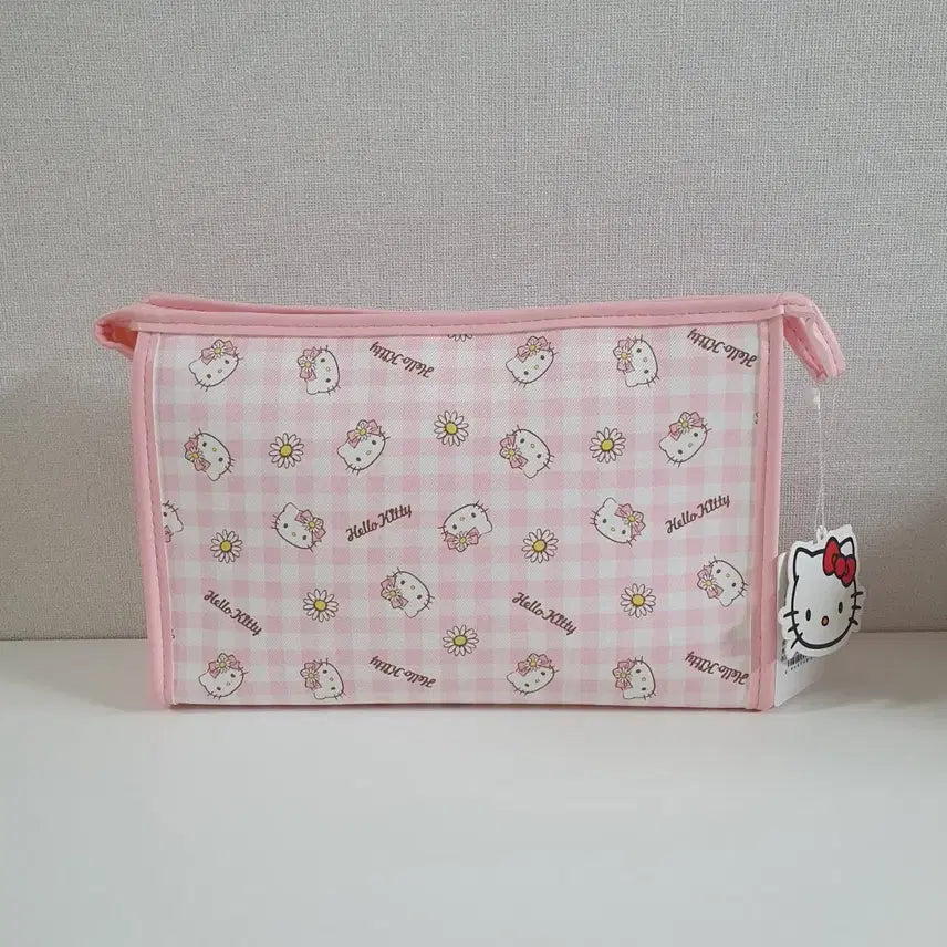 [BUNJANG] Hello Kitty Pink Check Pouch Clutch Bag / 헬로키티 패턴 분홍 체크 파우치 클러치백