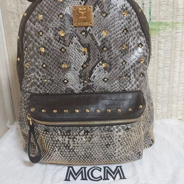 [BUNJANG] MCM Armor Snakeskin Leather Backpack Bag MWK3SVGO4EG001 / 정품)MCM 아머 뱀피 엠씨엠 백팩 가방