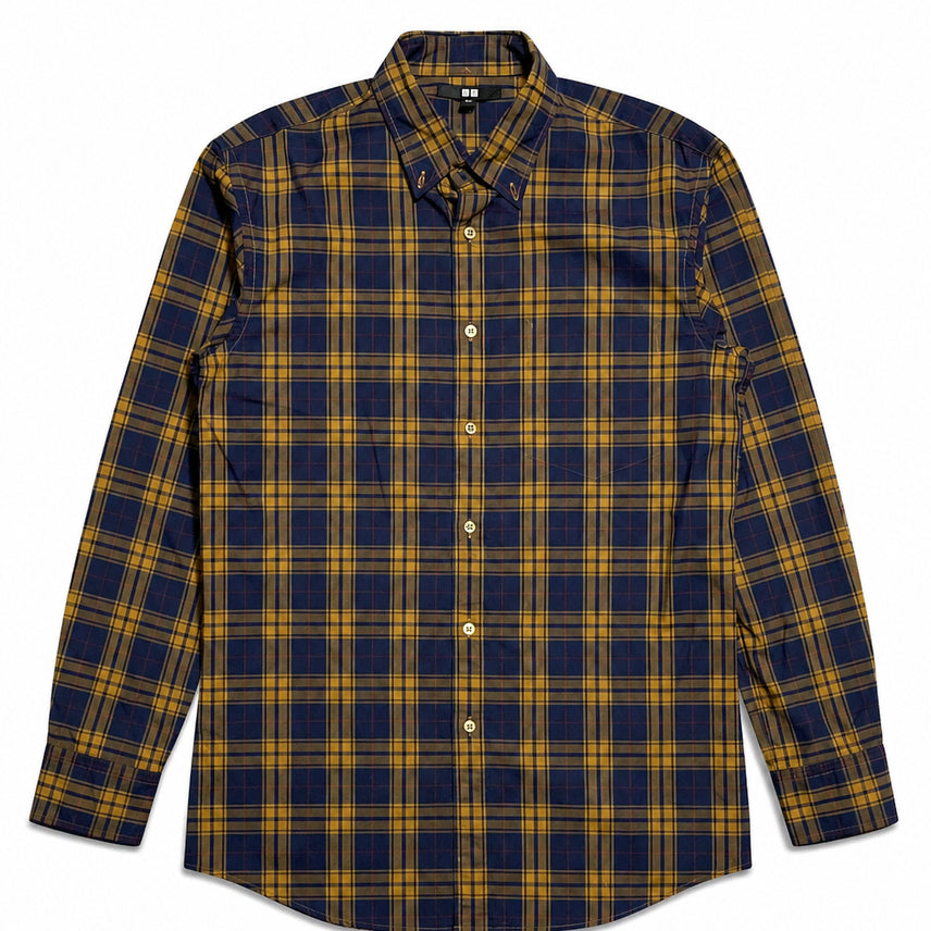 [BUNJANG] Uniqlo Navy Mustard Check Shirt (Size M) / JPN 일본 빈티지 y2k 모리걸 유니클로 네이비 머스타드 체크 셔츠