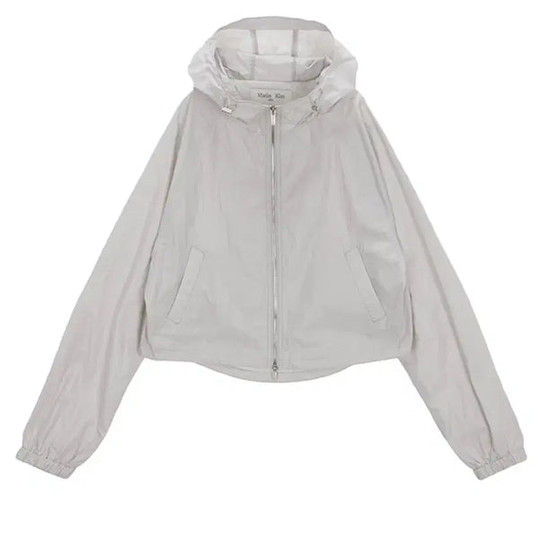 [BUNJANG] Matinkim Cropped Hooded Coated Jumper Grey / 마뗑킴 크롭 후디 코팅 점퍼 그레이