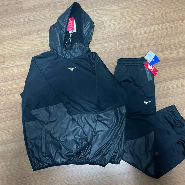 [BUNJANG] Mizuno Black Fleece Hoodie Pullover Pants Set L (100) / 미즈노 블랙 트레이닝복 세트