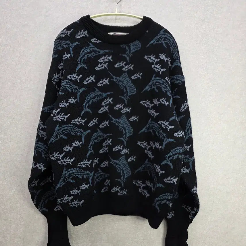 [BUNJANG] Angler's House Dolphin Pattern Wool Knit Sweater / (일빈) 앵글러 하우스 돌고래 패턴 울 니트 Angler's House
