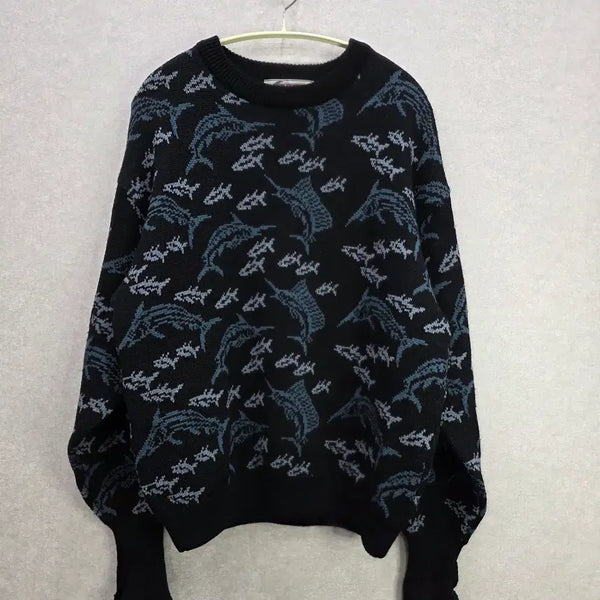 [BUNJANG] Angler's House Dolphin Pattern Wool Knit Sweater / (일빈) 앵글러 하우스 돌고래 패턴 울 니트 Angler's House