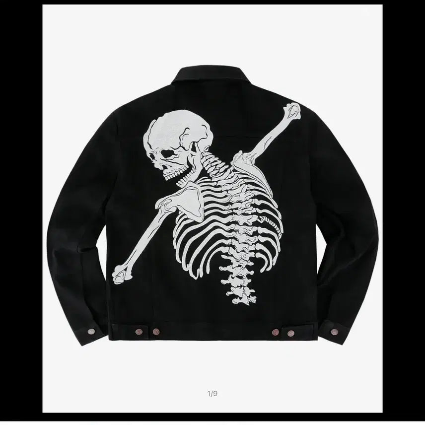 [BUNJANG] Rapper Hug Skeleton Embroidered Denim Jacket Black (Sealed New) / 라퍼 허그 스켈레톤 자수 데님 자켓 블랙 (미개봉 새상품)