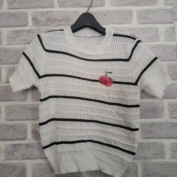 [BUNJANG] n by n CoCo Cute Stripe Short Sleeve Knit / n by n coco큐트 스트라이프 반팔 니트/알뜰한여우