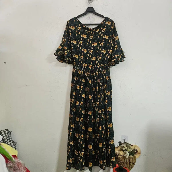 [BUNJANG] Black Floral Long Dress / 플라워 롱 원피스 검정색 꽃무늬