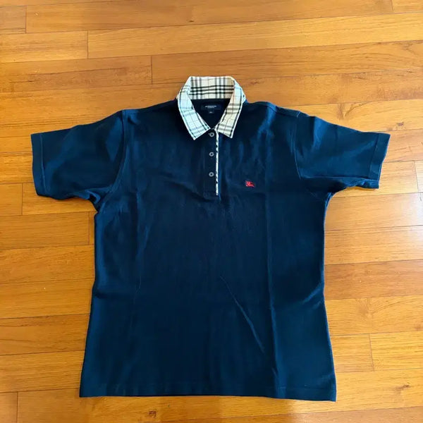 [BUNJANG] Burberry Navy Check Collar Short Sleeve Polo Shirt XL / 버버리 네이비 카라체크 반팔 폴로티 XL