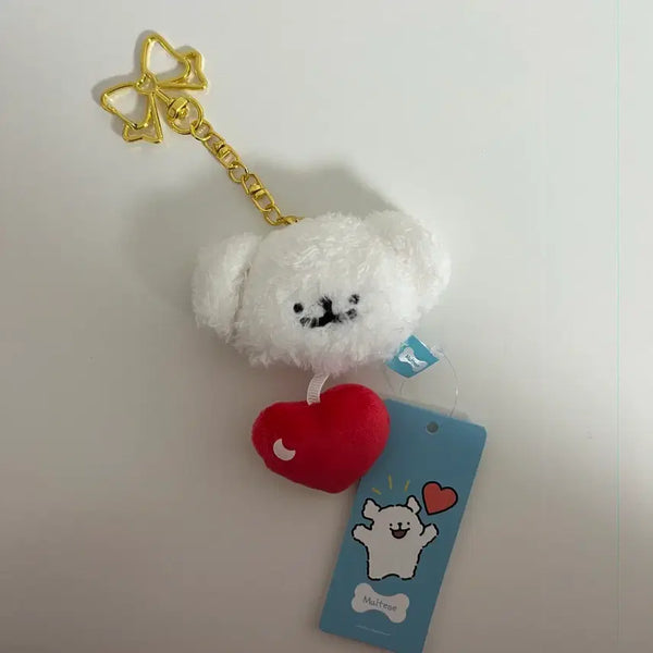 [BUNJANG] Maltese Heart Charm Doll Keychain / 말티즈 하트 참 장식 인형 키링