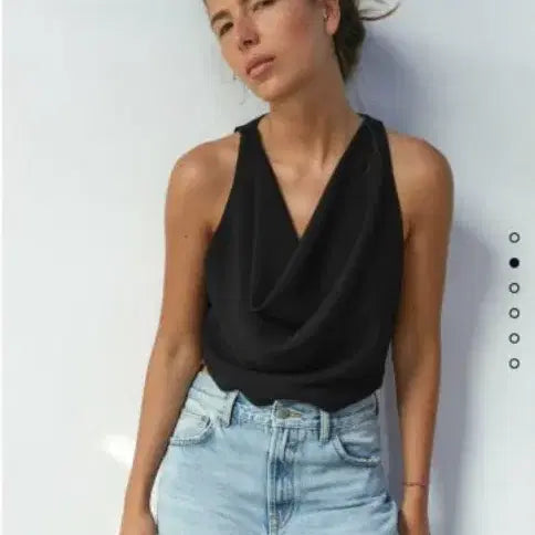 [BUNJANG] Zara Drape Crop Top Blouse Black M / 자라 드레이프 크롭탑 66 블라우스 블랙 M