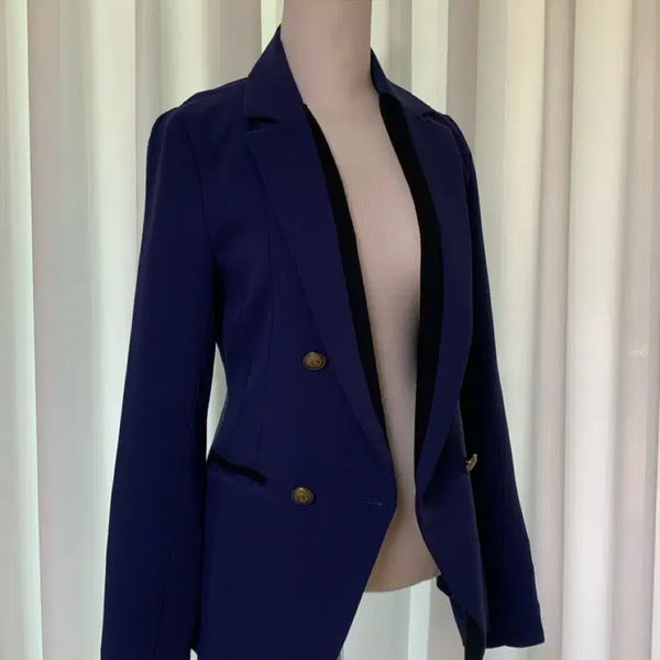 [BUNJANG] Navy Double Button Jacket with Sleeve Color Block - Size S / [착용 1회] 소매배색 네이비 더블 버튼 자켓 S