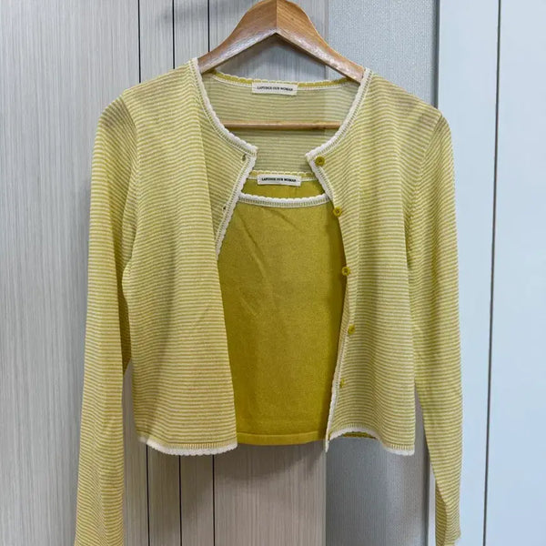 [BUNJANG] Oroskasi Light Stripe Cardigan Set Yellow / [옷장정리]오로 스카시 라이트 스트라이프 가디건 세트 옐로우
