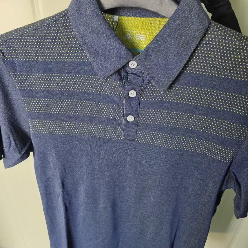 [BUNJANG] Adidas Blue/Yellow Pattern Men's Polo Shirt S / 아디다스 블루/옐로우 패턴 남성 폴로셔츠