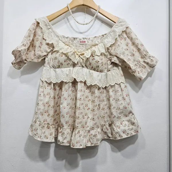 [BUNJANG] Ullala Flower Lace Cotton Pajama Blouse / 울랄라(Ullala) 플라워 레이스 면 파자마 블라우스