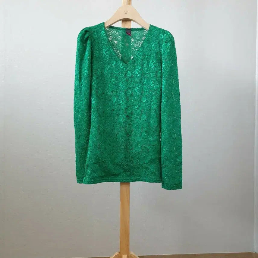 [BUNJANG] D-Shop Green Lace Long Sleeve Blouse (Free Size) / 디샵 그린 레이스 긴팔티 블라우스 신축성아주좋음 싸이즈F