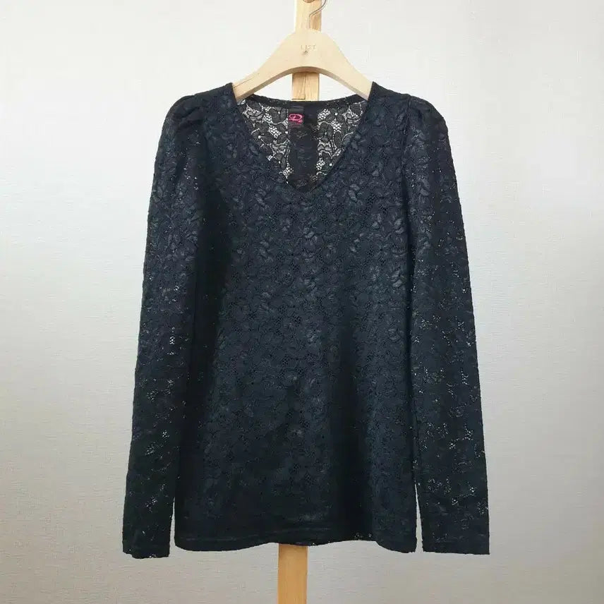 [BUNJANG] D.Shop Black Lace Long-Sleeve Blouse (Size F) / 디샵 블랙 레이스 긴팔티 블라우스 신축성아주좋음 싸이즈F