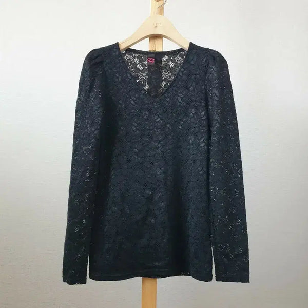 [BUNJANG] D.Shop Black Lace Long-Sleeve Blouse (Size F) / 디샵 블랙 레이스 긴팔티 블라우스 신축성아주좋음 싸이즈F