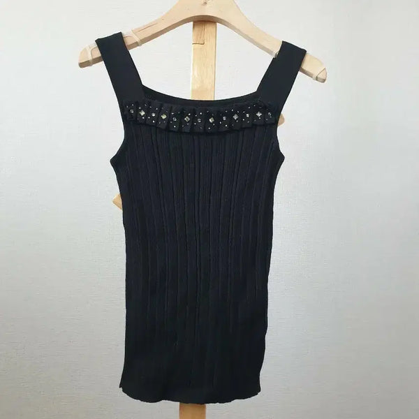 [BUNJANG] Joinus Black Sleeveless Knit Top / 조이너스 블랙 끈 민소매 니트 탑 신축성아주좋음 싸이즈55