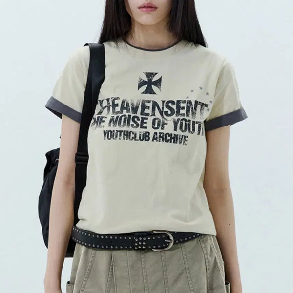 [BUNJANG] Oddstudio Heaven Scent Color Layered Roll-up T-shirt Pale Yellow / 오드스튜디오 헤븐 센트 컬러 레이어드 롤업 티셔츠 페일 옐로우