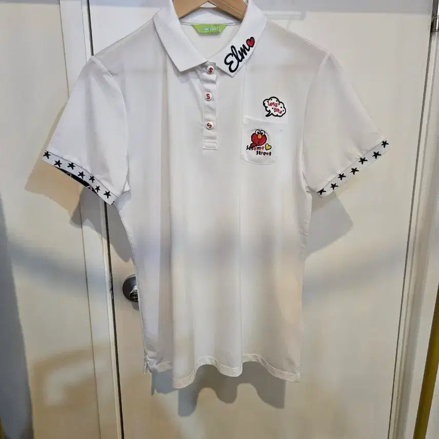 [BUNJANG] Sesame Street Elmo Short Sleeve Polo T-Shirt White 110 / 세서미스트리트 엘모 반팔 카라티셔츠 화이트 110
