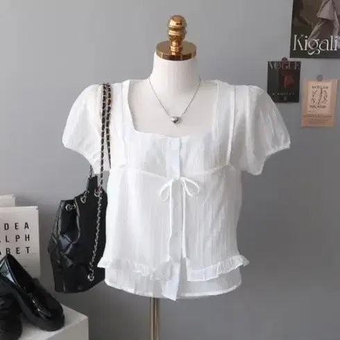 [BUNJANG] White Linen Puff Blouse Shirt / 화이트 린넨 퍼프 블라우스셔츠 새거