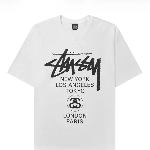 [BUNJANG] Stussy World Tour Short Sleeve T-Shirt White L / 스투시 월드 투어 반팔 티셔츠 화이트 L 새상품