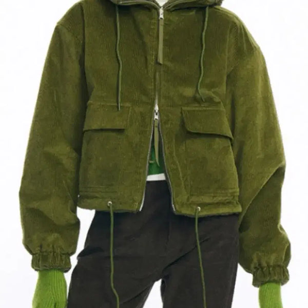 [BUNJANG] Partimento Women's Corduroy Reversible Hooded Jumper Olive Green / 파르티멘토 우먼 코듀로이 리버시블 후드 점퍼 올리브 그린 배송비포함