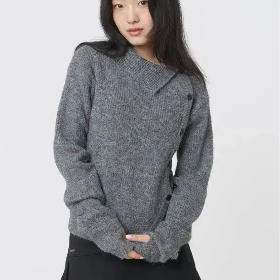 [BUNJANG] Miseki Seoul Side Button Knit - Gray / 미세키서울 사이드 버튼 니트 그레이