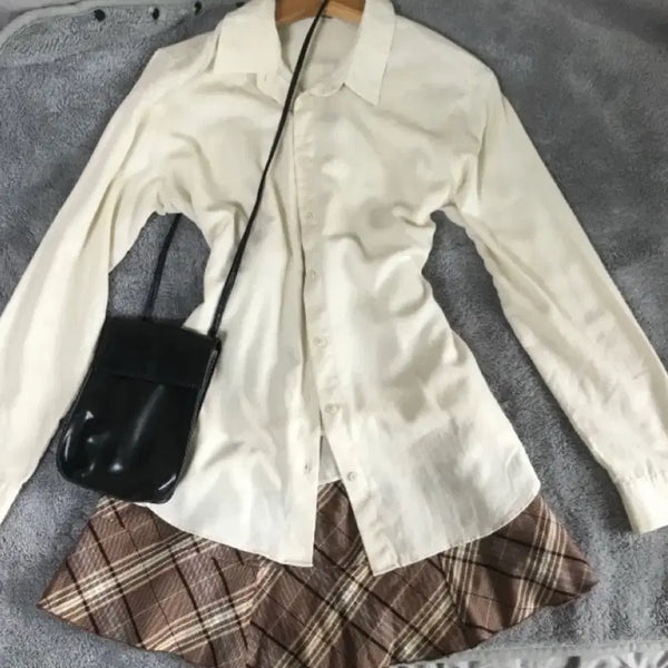 [BUNJANG] Mori Girl Vintage Yellow Slim Fit Layered Shirt / 택포 모리걸 빈티지 셔츠 노란색 슬림핏 레이어드 코디