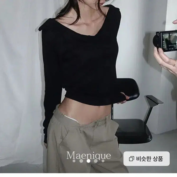 [BUNJANG] Manique Drape Long Sleeve T-Shirt Black / 매니크 드레이프 긴팔 티셔츠 블랙