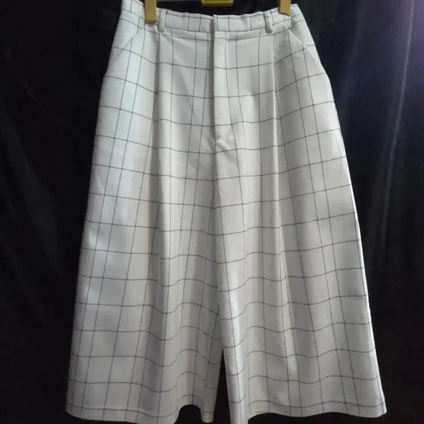 [BUNJANG] Zara White Checkered Wide Leg Pants / 자라 화이트 체크무늬 와이드 팬츠