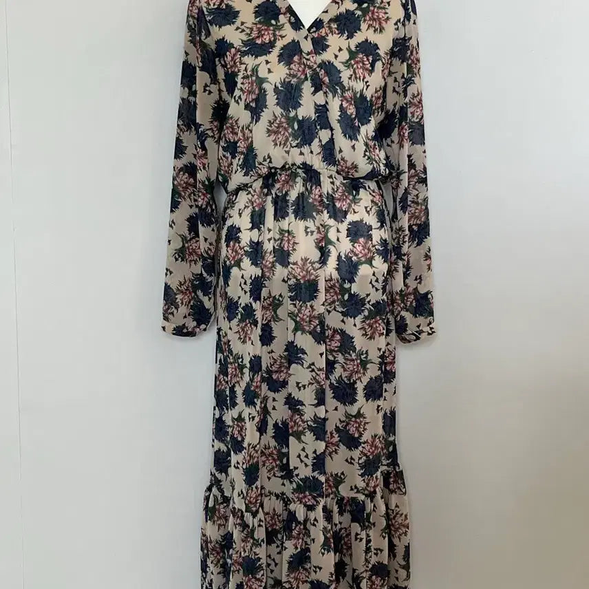 [BUNJANG] Vintage Flower Pattern Long Chiffon Dress / 빈티지 플라워 패턴 롱 쉬폰 원피스
