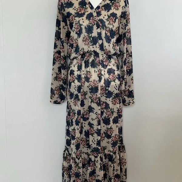 [BUNJANG] Vintage Flower Pattern Long Chiffon Dress / 빈티지 플라워 패턴 롱 쉬폰 원피스
