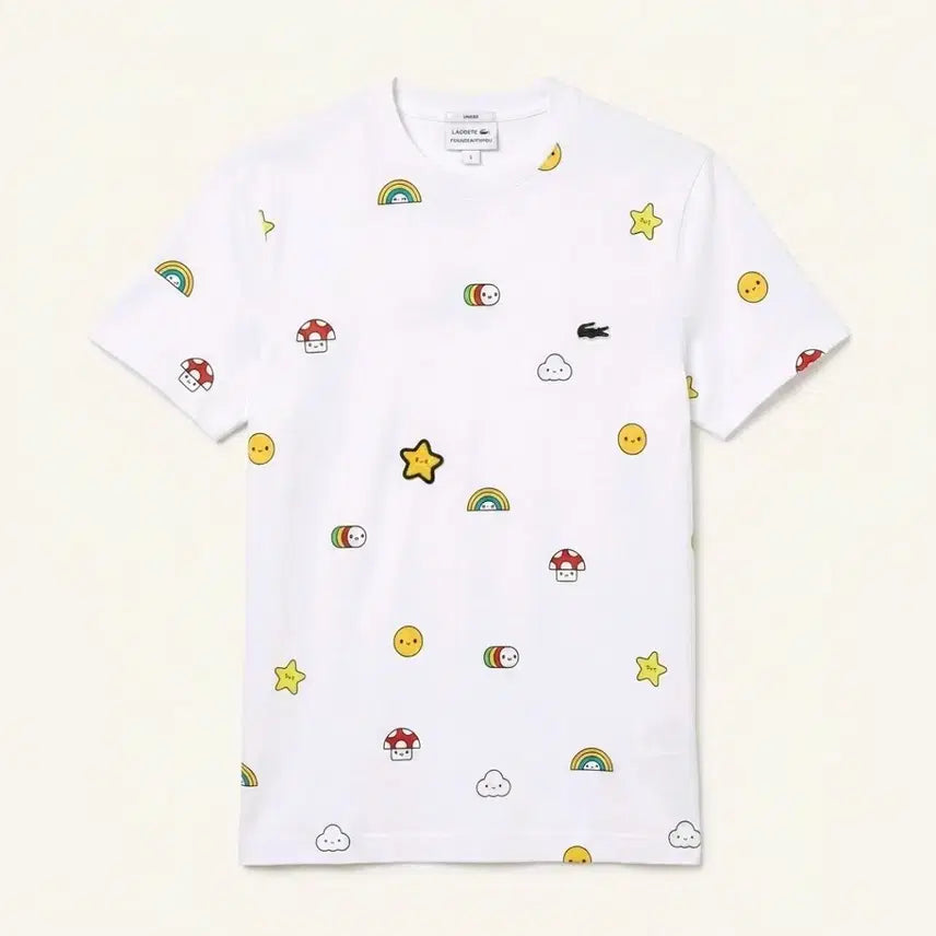 [BUNJANG] Lacoste White Character Short Sleeve T-Shirt Size S / 라코스테 화이트 캐릭터 반팔 티셔츠 S