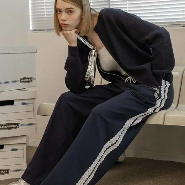 [BUNJANG] Nonnone Lace Track Banding Pants - Navy / (새상품)논앤논 레이스 트랙 밴딩 팬츠-네이비색상