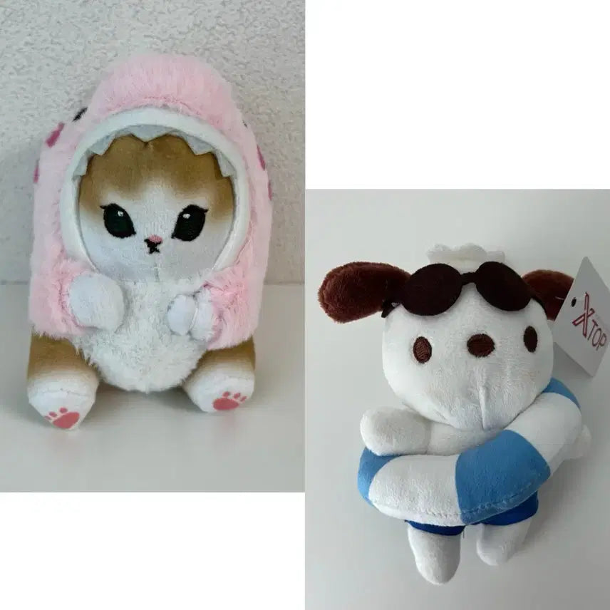 [BUNJANG] Cat in Shark Hoodie & Dog in Sunglasses Keychains - 2-Piece Set / 인형 2종 세트 키링