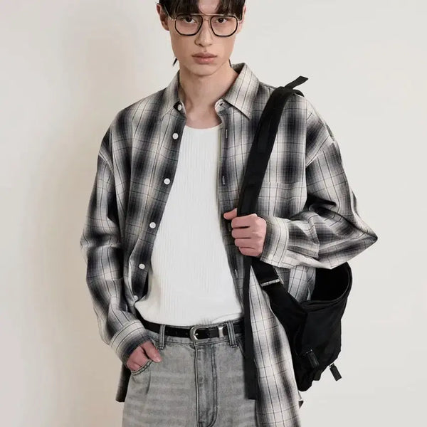 [BUNJANG] TNGT Oversize Ombre Check Shirt Gray / (105) TNGT 오버사이즈 옴브레 체크셔츠 그레이
