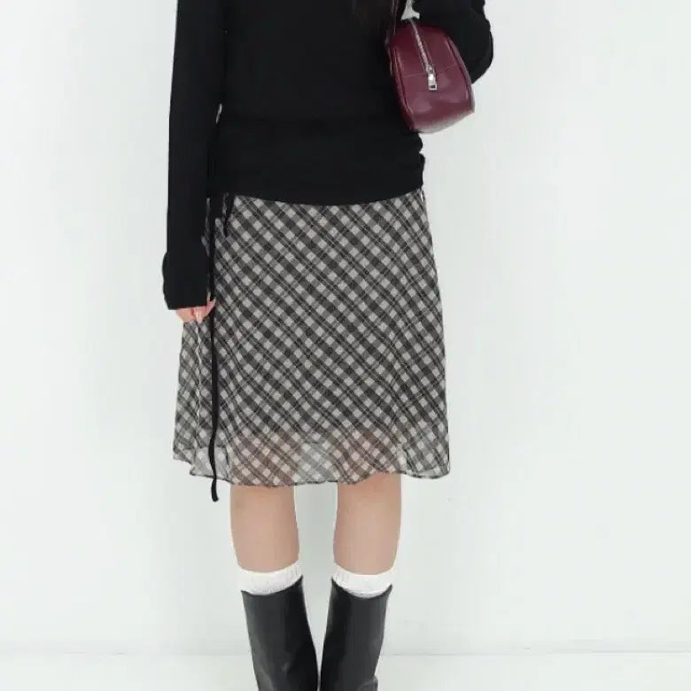 [BUNJANG] KIMMY Check Midi Chiffon Skirt / 김미 체크 미디 쉬폰 스커트