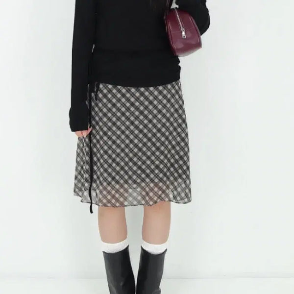 [BUNJANG] KIMMY Check Midi Chiffon Skirt / 김미 체크 미디 쉬폰 스커트