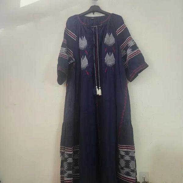 [BUNJANG] Ethnic Pattern Long Dress Navy / 에스닉 패턴 롱 원피스 네이비