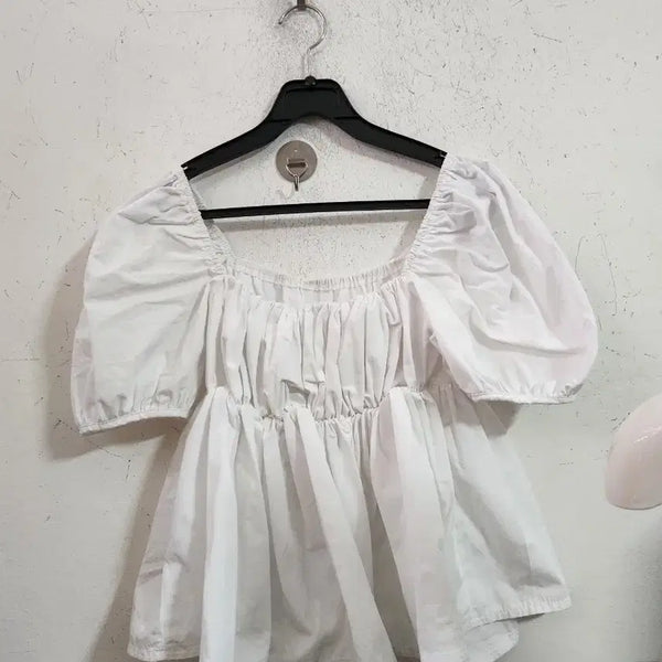 [BUNJANG] White Puff Blouse Shirring Free Size / 화이트 퍼프 블라우스 셔링 Free 사이즈
